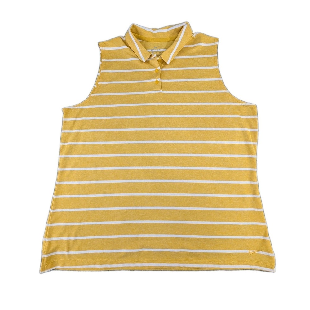 Nike Sleeveless Polo Shirt Womens XXL Gold Yellow Striped DriFit Active Golf